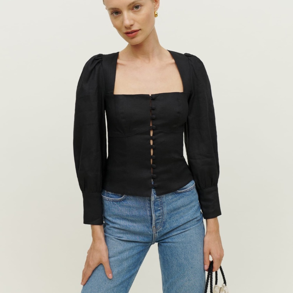 Reformation Black Button-Up Blouse